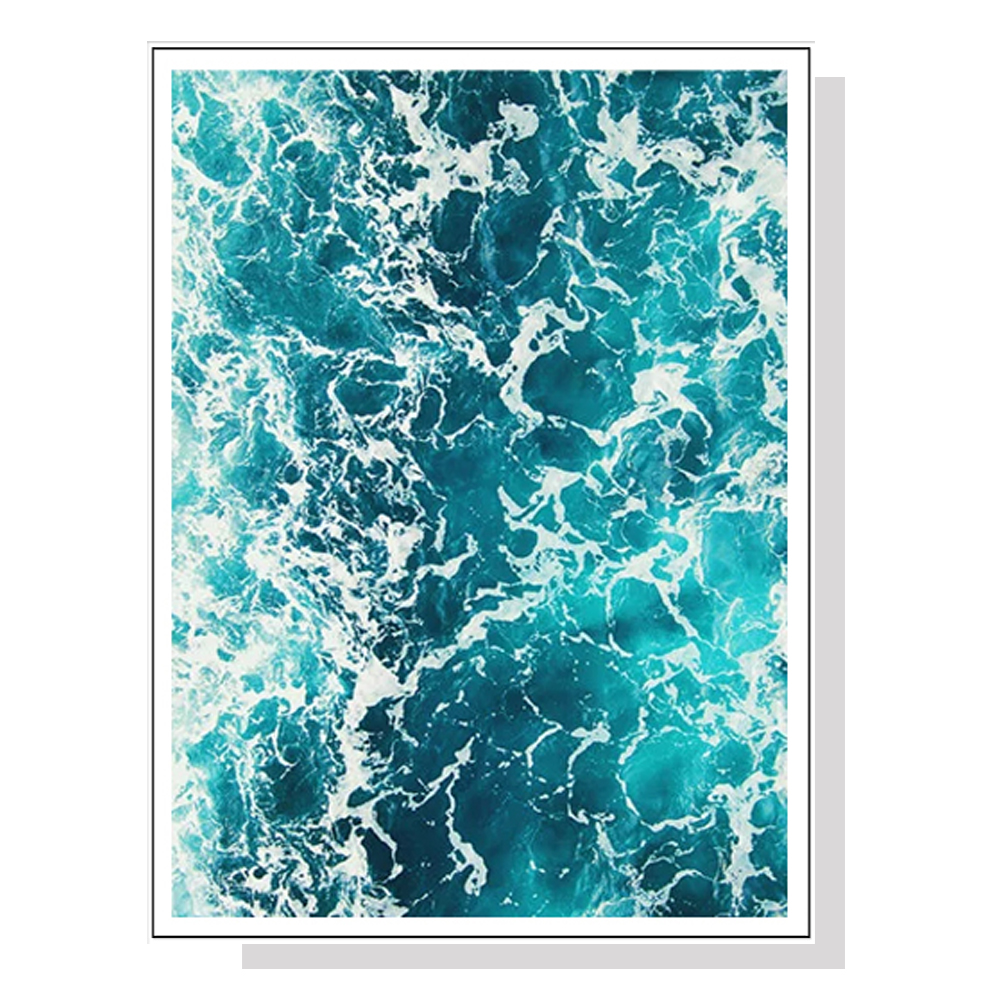 V207-1349-65149-00 Wall Art 80cmx120cm Blue Ocean White Frame Canvas - Image 1