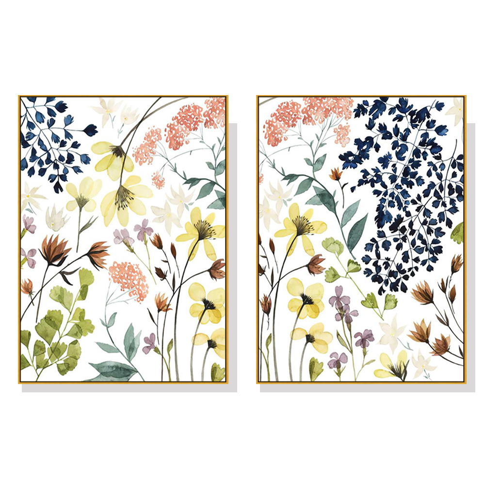 V207-1371-2-145995-00 Wall Art 80cmx120cm Flower Composition 2 Sets Gold Frame Canvas - Image 1