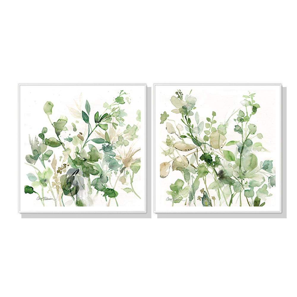 V207-1393-4-145904-00 Wall Art 100cmx100cm Sage Garden By Carol Robinson 2 Sets White Frame Canvas - Image 1