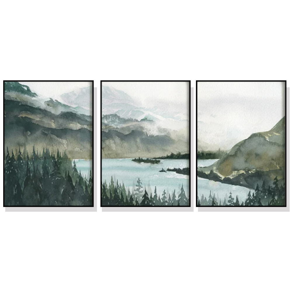 V207-1396-65164-00 Wall Art 40cmx60cm Landscape 3 Sets Black Frame Canvas - Image 1
