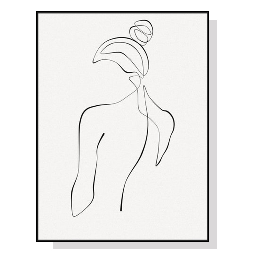 V207-1406-65169-00 Wall Art 80cmx120cm Woman Back Line Art Black Frame Canvas - Image 1