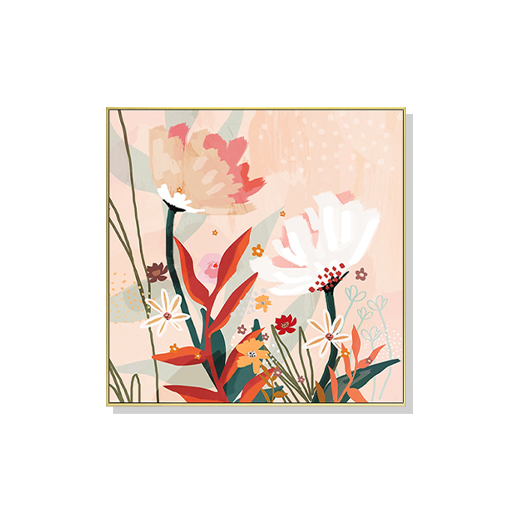V207-1407-1-145920-00 Wall Art 40cmx40cm Native Floral Gold Frame Canvas - Image 1