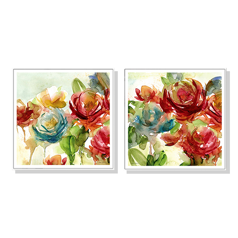 V207-1415-65181-00 Wall Art 60cmx60cm Rosewater Garden By Carol Robinson 2 Sets White Frame Canvas - Image 1