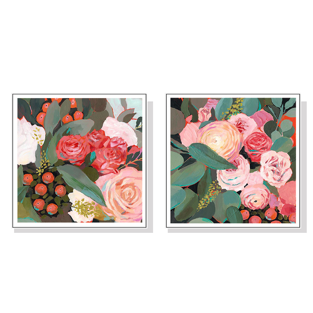 V207-1436-4-145839-00 Wall Art 100cmx100cm Eucalyptus Bouquet 2 Sets White Frame Canvas - Image 1