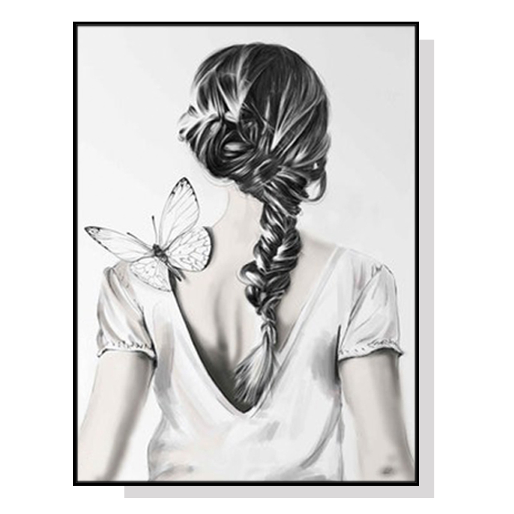 V207-1439-2-145843-00 Wall Art 90cmx135cm Woman Back With Butterfly Black Frame Canvas - Image 1