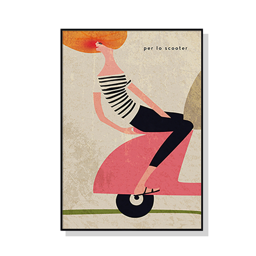 V207-1464-66233-00 Wall Art 80cmx120cm Scooter Black Frame Canvas - Image 1