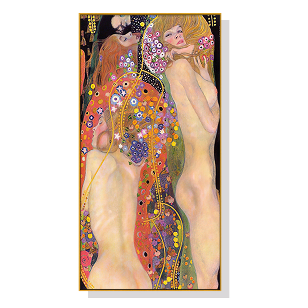 V207-1473-66242-00 Wall Art 50cmx100cm Water Serpents By Gustav Klimt Gold Frame Canvas - Image 1