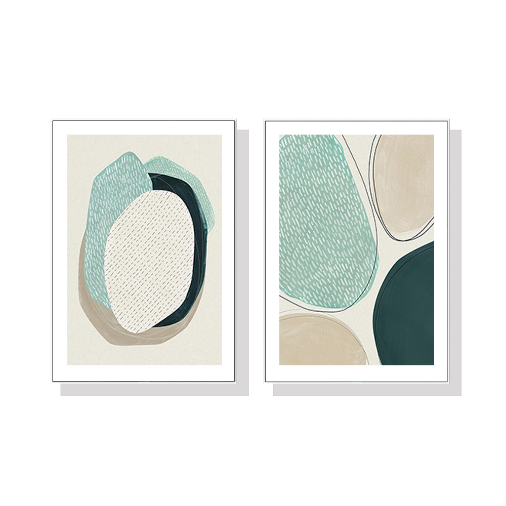 V207-1499-3-145799-00 Wall Art 90cmx135cm Abstract Green Circle 2 Sets White Frame Canvas - Image 1