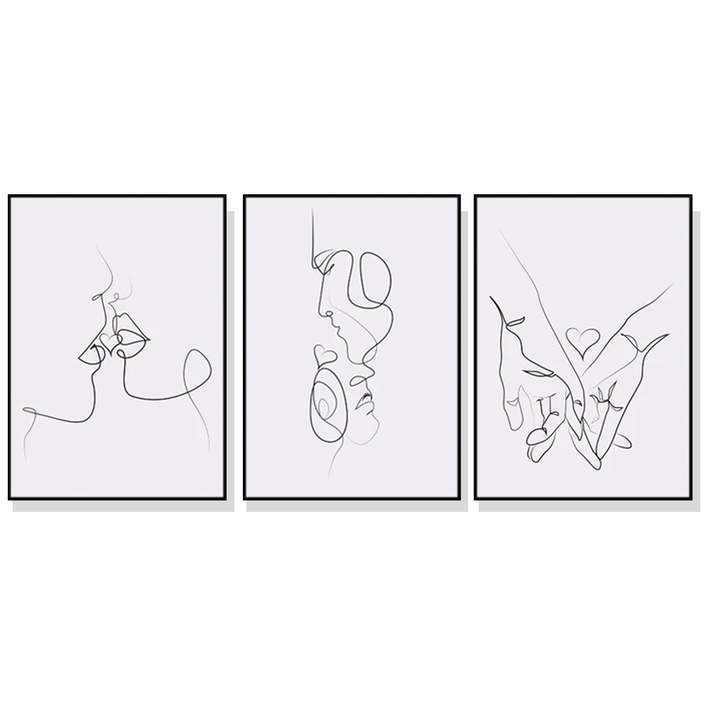 V207-1553-66760-00 Wall Art 50cmx70cm Couples 3 Sets Black Frame Canvas - Image 1