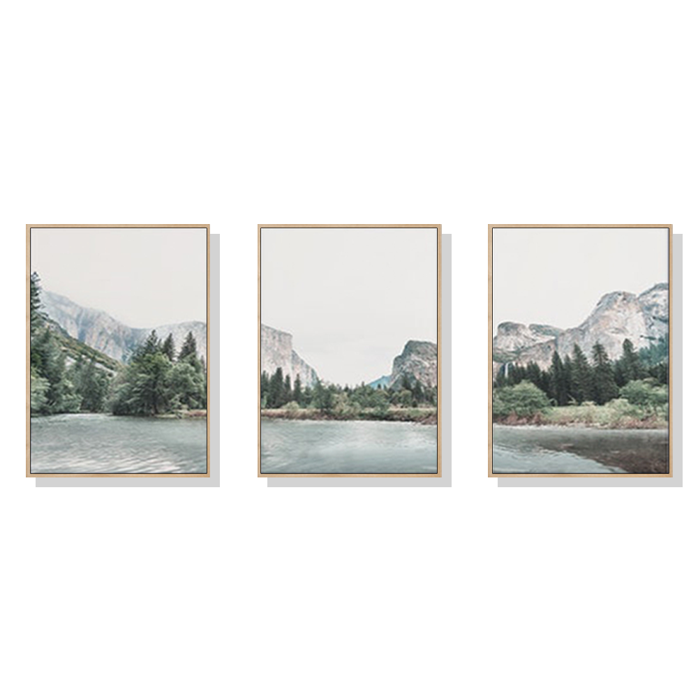 V207-1562-66755-00 Wall Art 40cmx60cm Yosemite Valley National Park 3 Sets Wood Frame Canvas - Image 1