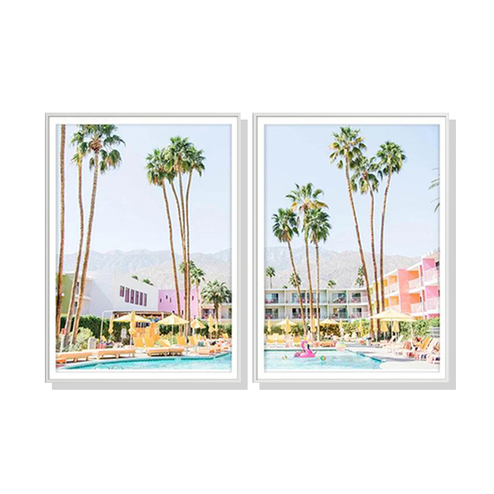 V207-1594-66972-00 Wall Art 60cmx90cm Saguaro Hotel 2 Sets White Frame Canvas - Image 1