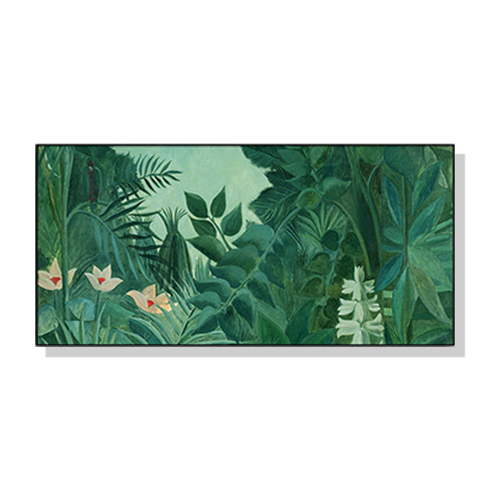 V207-1622-67274-00 Wall Art 40cmx80cm The Equatorial Jungle Green Forest By Henri Rousseau Black Frame Canvas - Image 1