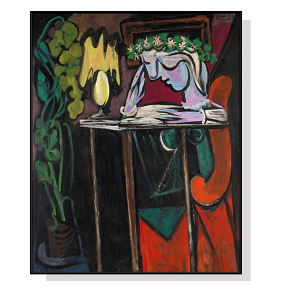 V207-16341-130720-00 Wall Art 40cmx60cm Reading Girl by Pablo Picasso Black Frame Canvas - Image 1