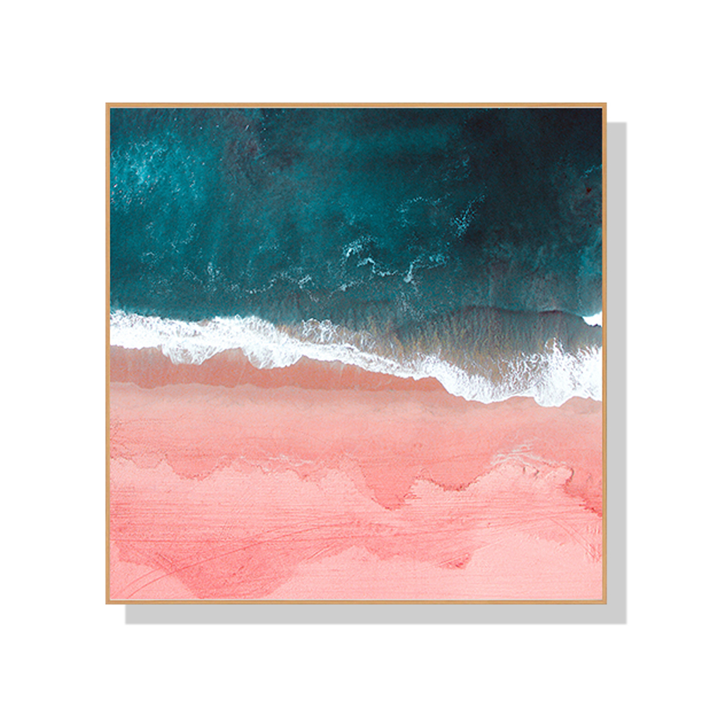 V207-16382-130725-00 Wall Art 90cmx90cm Pink Sea Wood Frame Canvas - Image 1