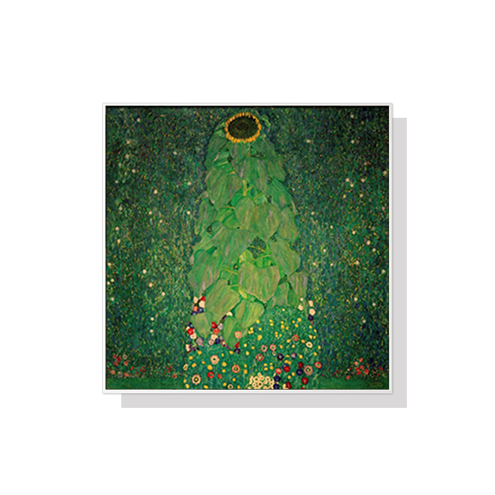 V207-16421-130727-00 Wall Art 40cmx40cm Sunflower by Gustav Klimt White Frame Canvas - Image 1