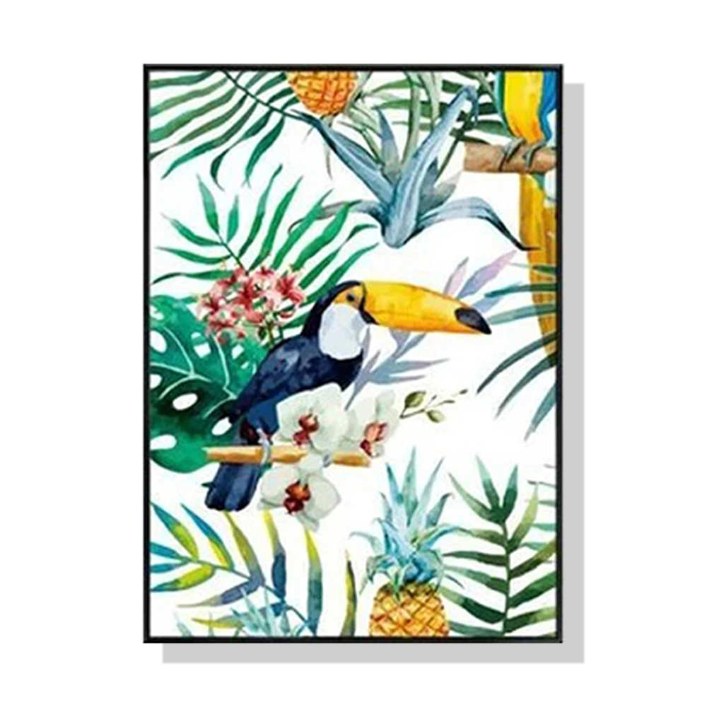 V207-16491-130734-00 Wall Art 40cmx60cm Toucan plants Black Frame Canvas - Image 1