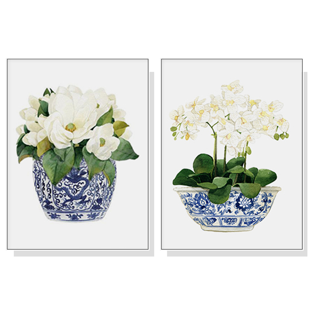 V207-1657-73376-00 Wall Art 60cmx90cm Elegant Flower 2 Sets White Frame Canvas - Image 1