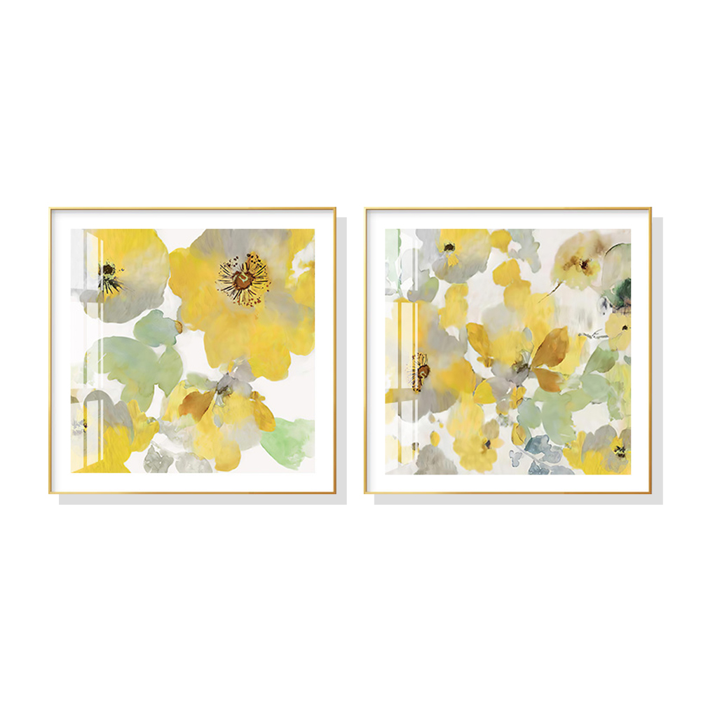 V207-1664-73369-00 Wall Art 70cmx70cm Yellow Flowers American Style 2 Sets Gold Frame Canvas - Image 1