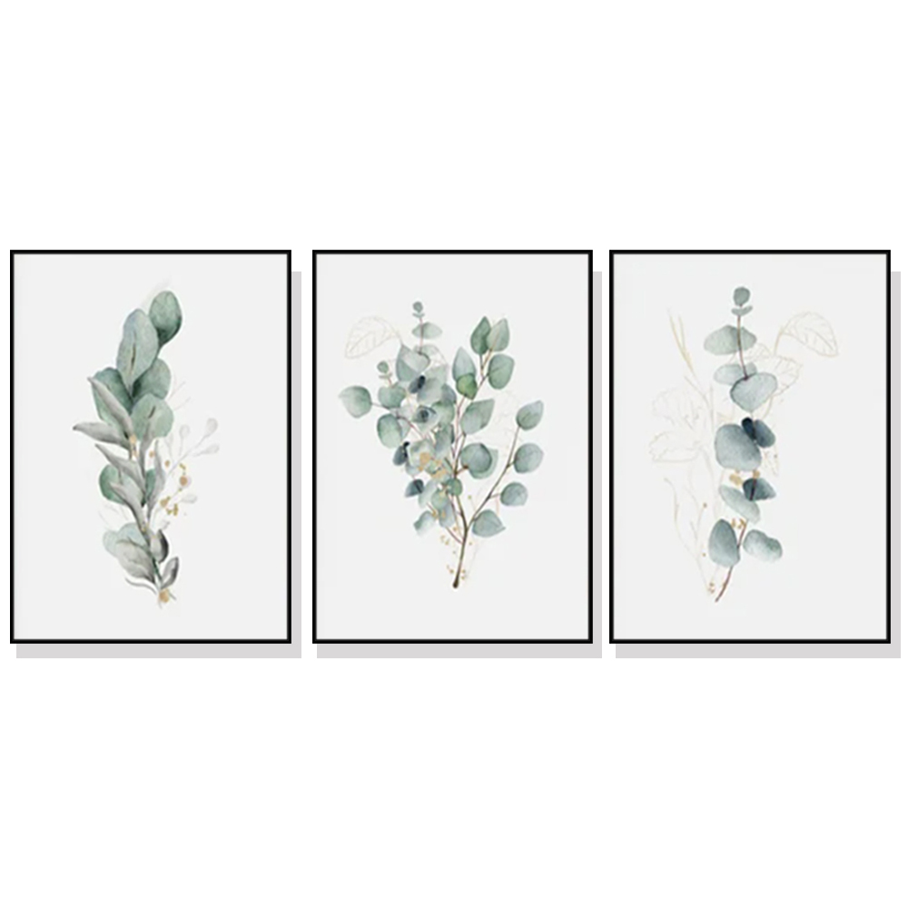 V207-17302-130884-00 Wall Art 80cmx120cm Eucalyptus Plant 3 Sets Black Frame Canvas - Image 1