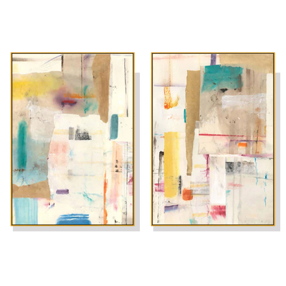 V207-17473-130850-00 Wall Art 90cmx135cm Sonder By Jean Kenna 2 Sets Gold Frame Canvas - Image 1