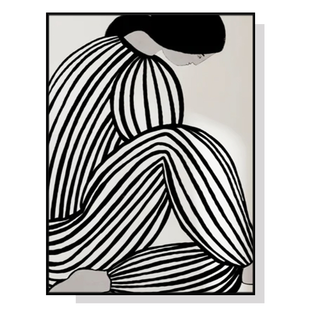 V207-17502-130853-00 Wall Art 90cmx135cm Mid Century Figure Black Frame Canvas - Image 1