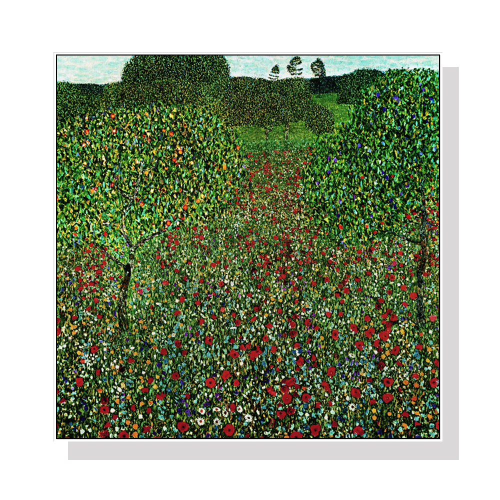 V207-17541-130855-00 Wall Art 40cmx40cm Field of Poppies by Gustav Klimt White Frame Canvas - Image 1