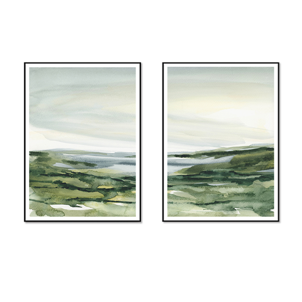 V207-17722-130845-00 Wall Art 80cmx120cm Watercolor landscape 2 Sets Black Frame Canvas - Image 1