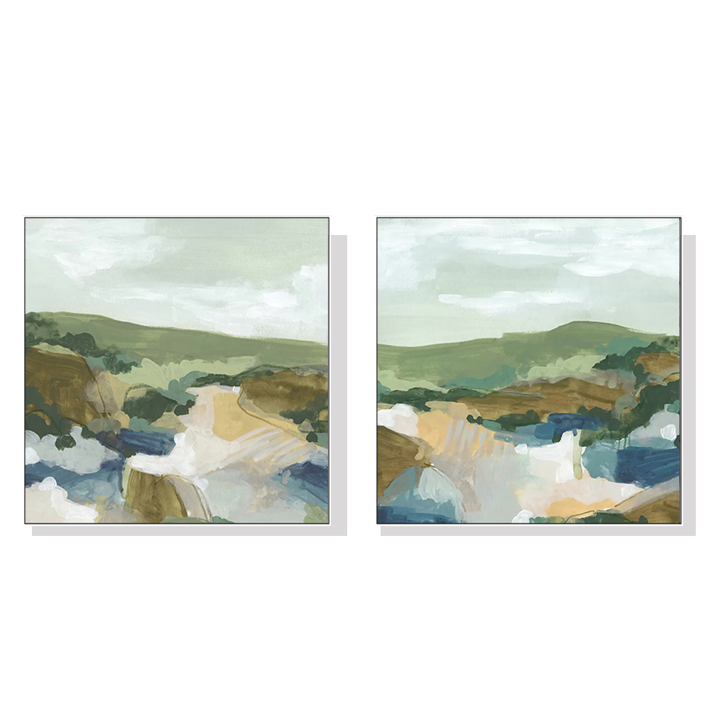 V207-1788-80469-00 Wall Art 70cmx70cm Abstract Landscape 2 Sets White Frame Canvas - Image 1