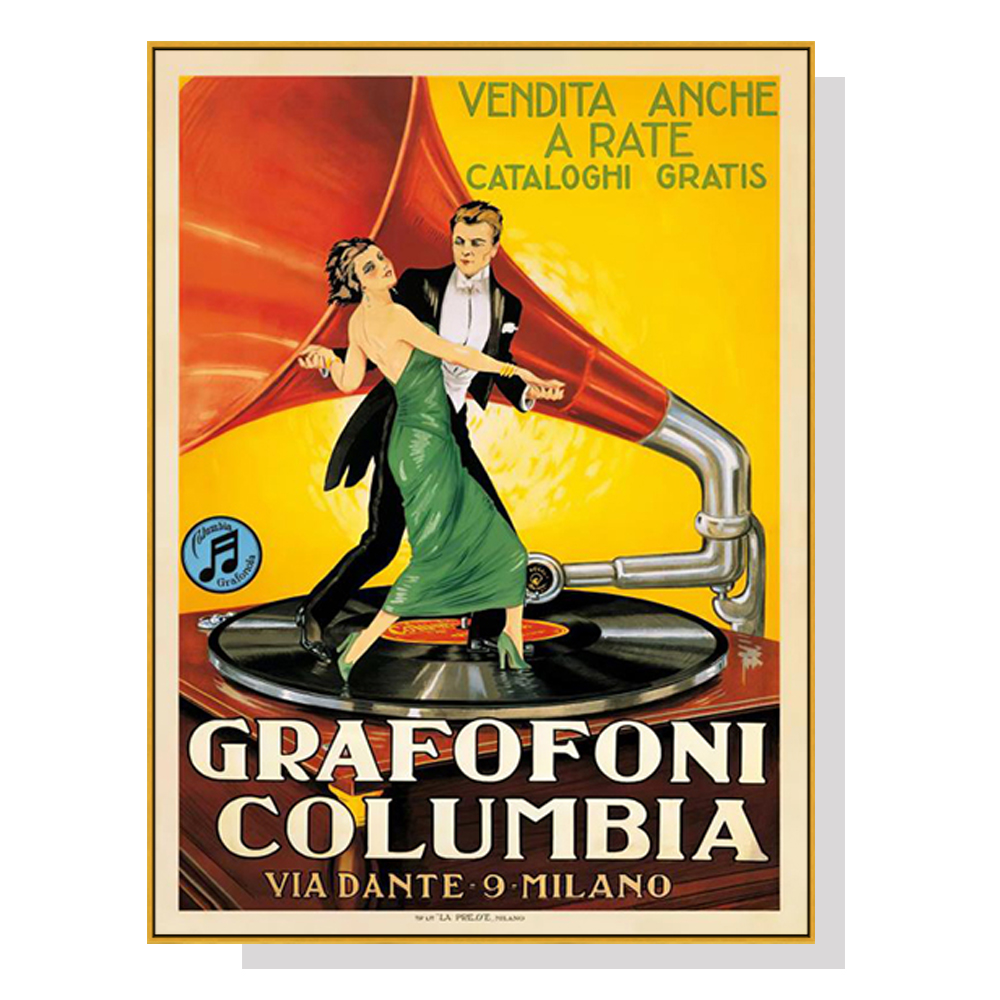 V207-1812-81916-00 Wall Art 60cmx90cm Grafofoni Columbia Gold Frame Canvas - Image 1