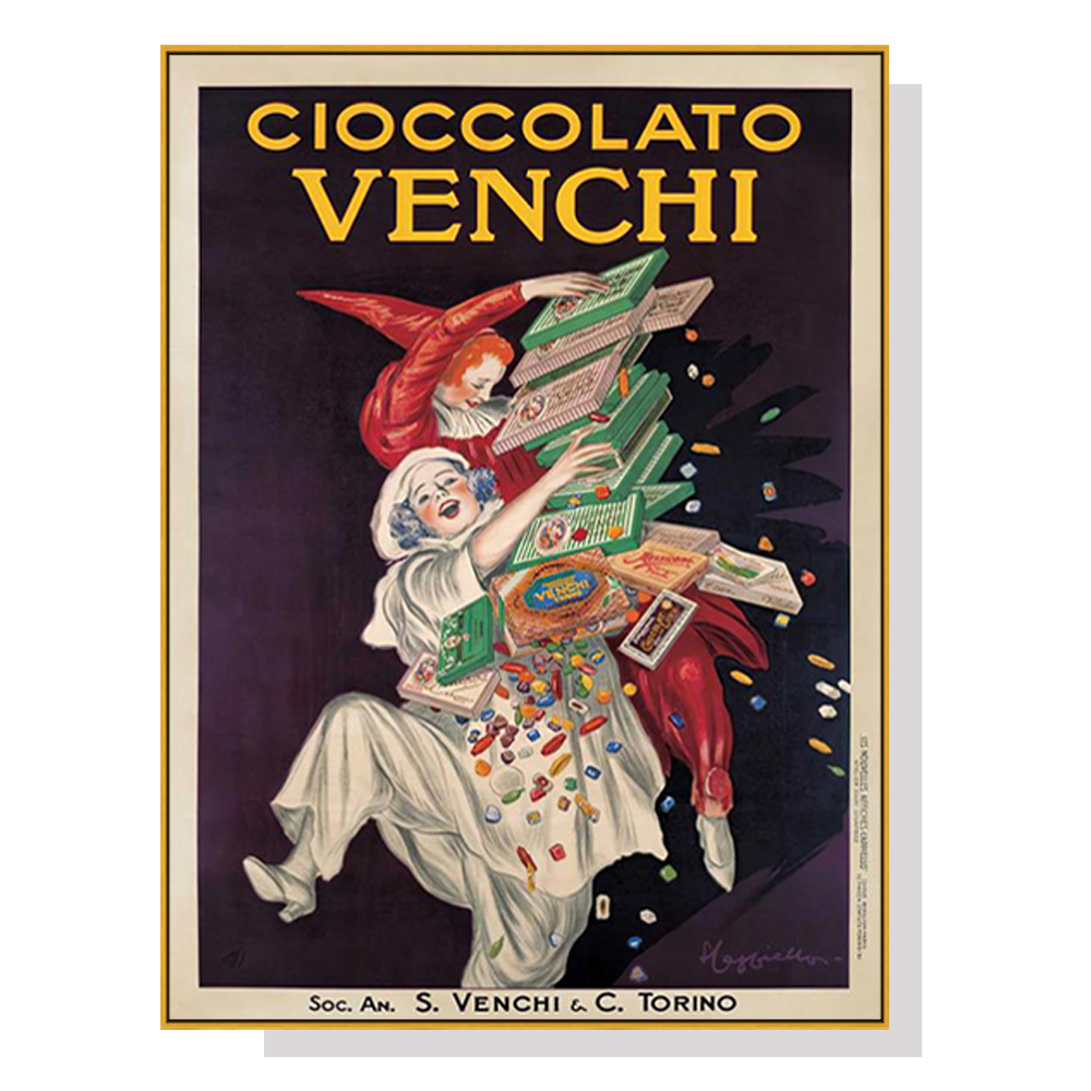 V207-18942-130751-00 Wall Art 90cmx135cm Cioccolato Venchi Vintage Gold Frame Canvas - Image 1