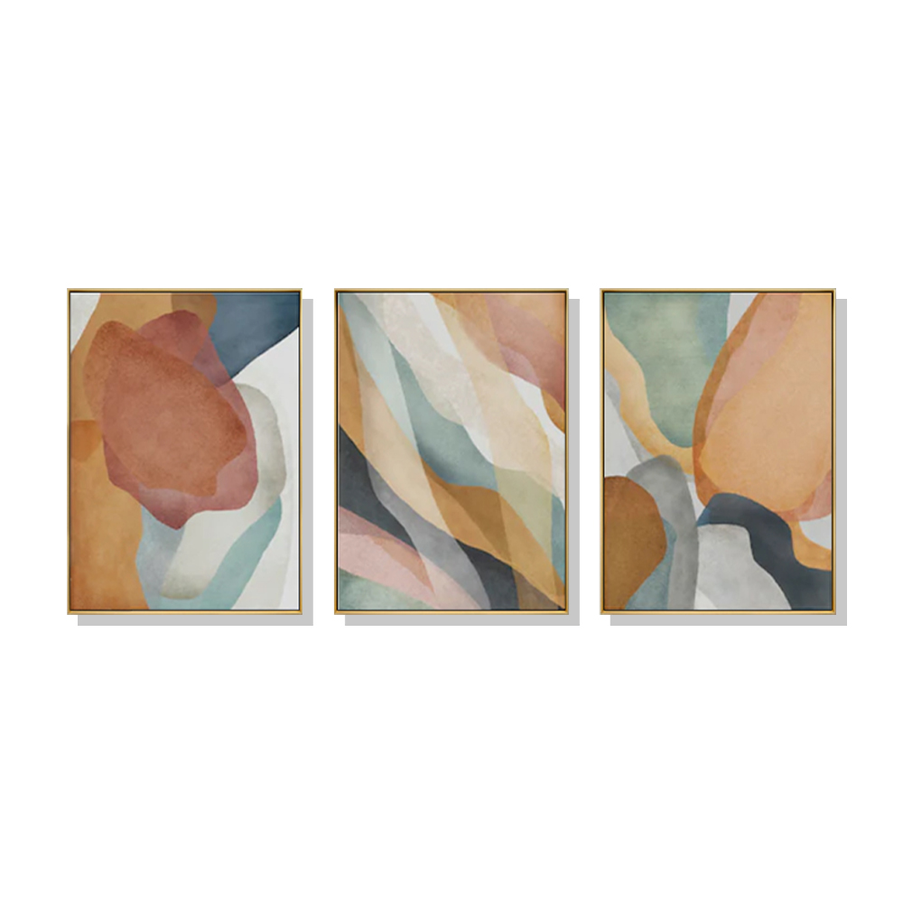 V207-1919-85670-00 Wall Art 50cmx70cm Abstract Orange 3 Sets Gold Frame Canvas - Image 1