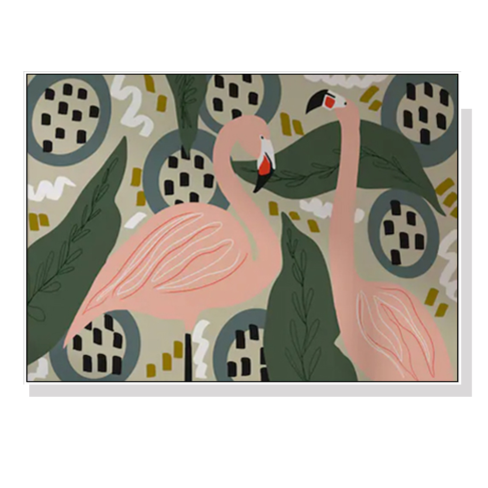 V207-19403-97768-00 Wall Art 100cmx150cm Flamingo White Frame Canvas - Image 1