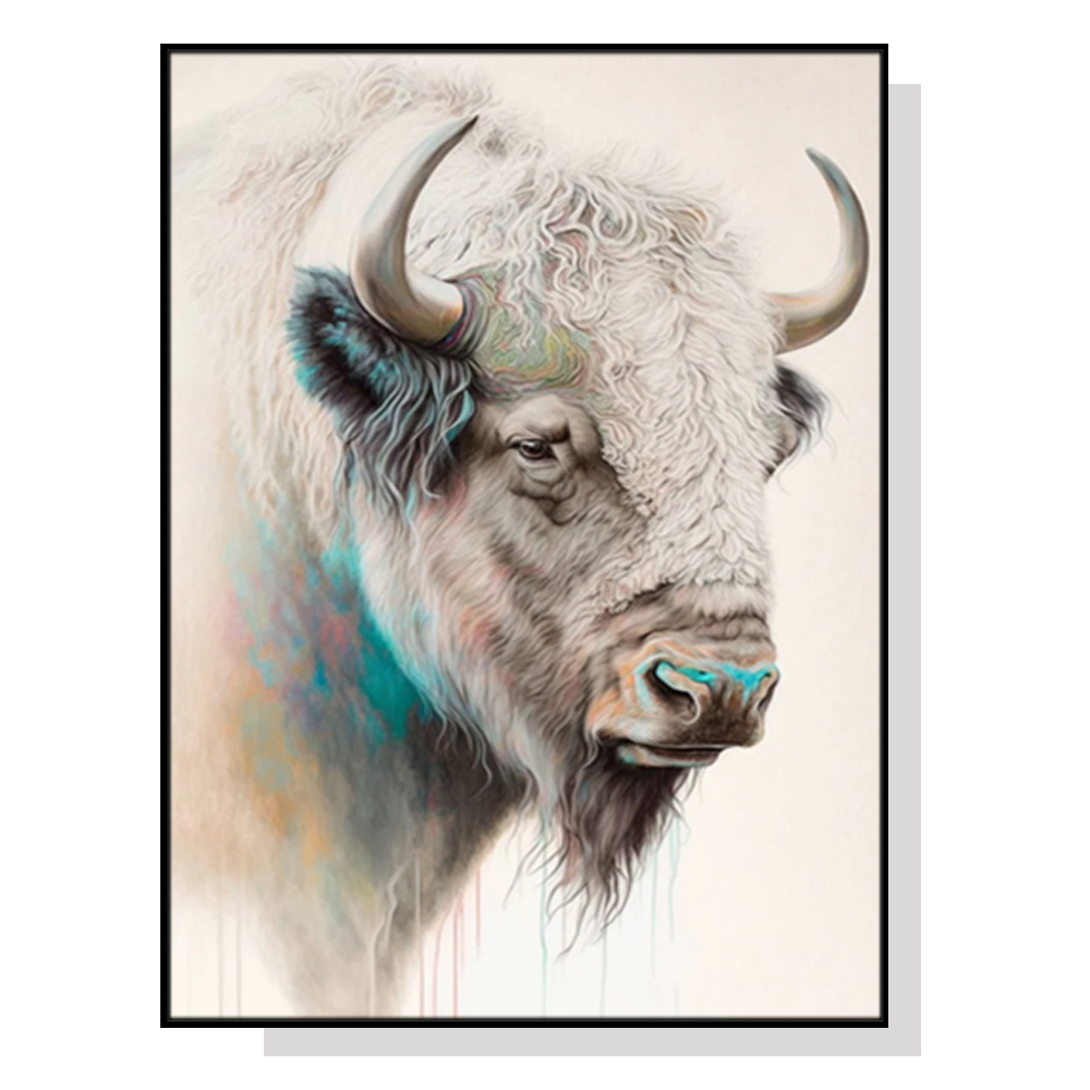 V207-1950-87371-00 Wall Art 70cmx100cm Great White Buffalo Black Frame Canvas - Image 1