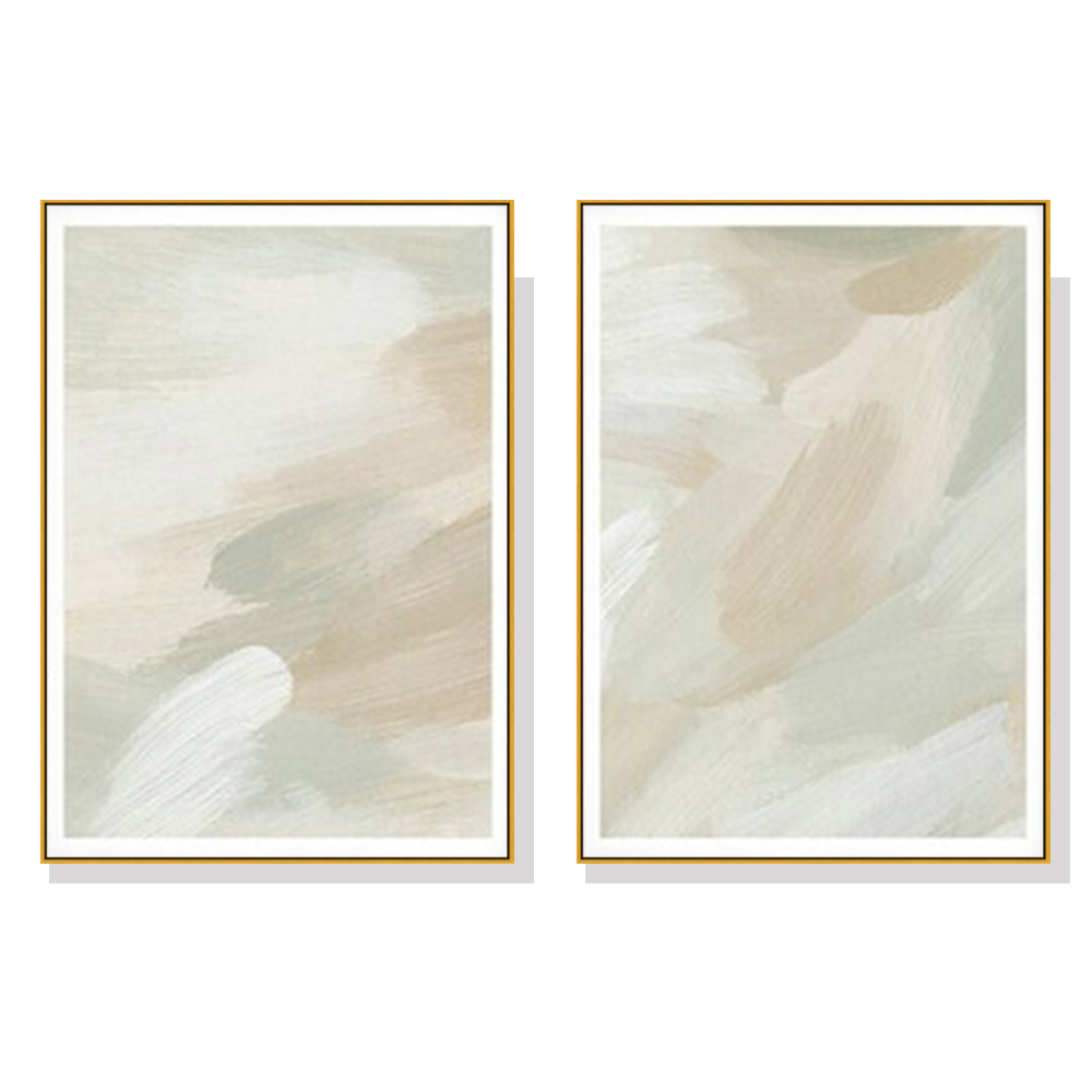 V207-20023-97775-00 Wall Art 90cmx135cm Beige and Sage Green 2 Sets Gold Frame Canvas - Image 1