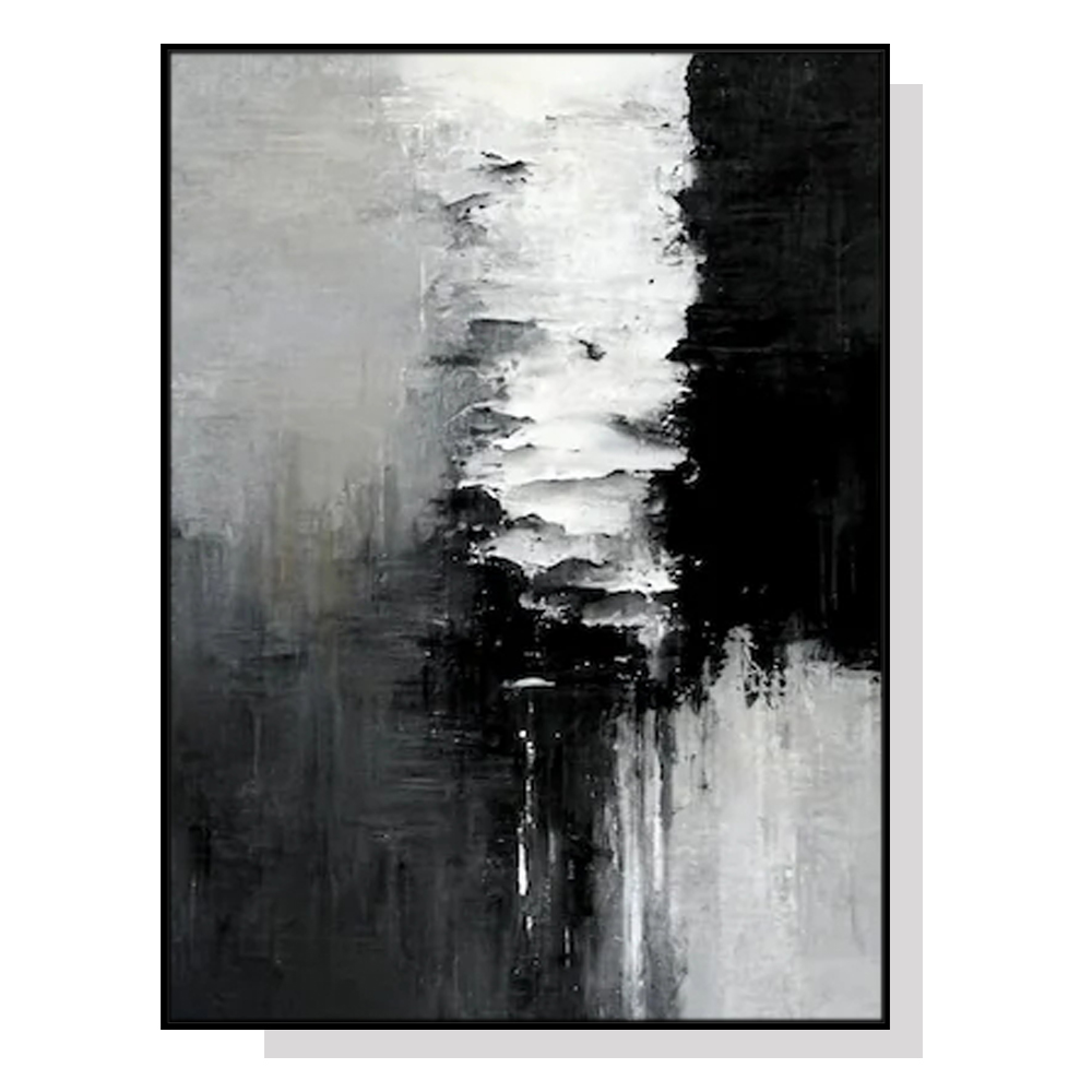 V207-2006-88962-00 Wall Art 60cmx90cm Abstract Black White Artwork Black Frame Canvas - Image 1