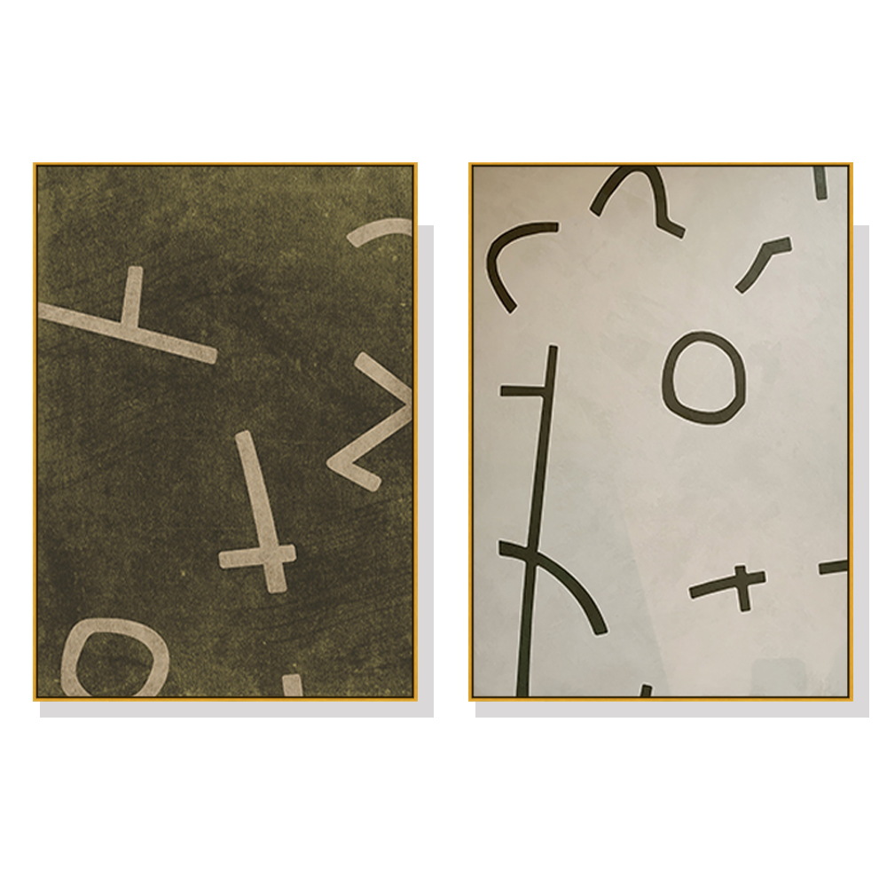 V207-20401-97605-00 Wall Art 40cmx60cm Neutral Composition 2 Sets Gold Frame Canvas - Image 1