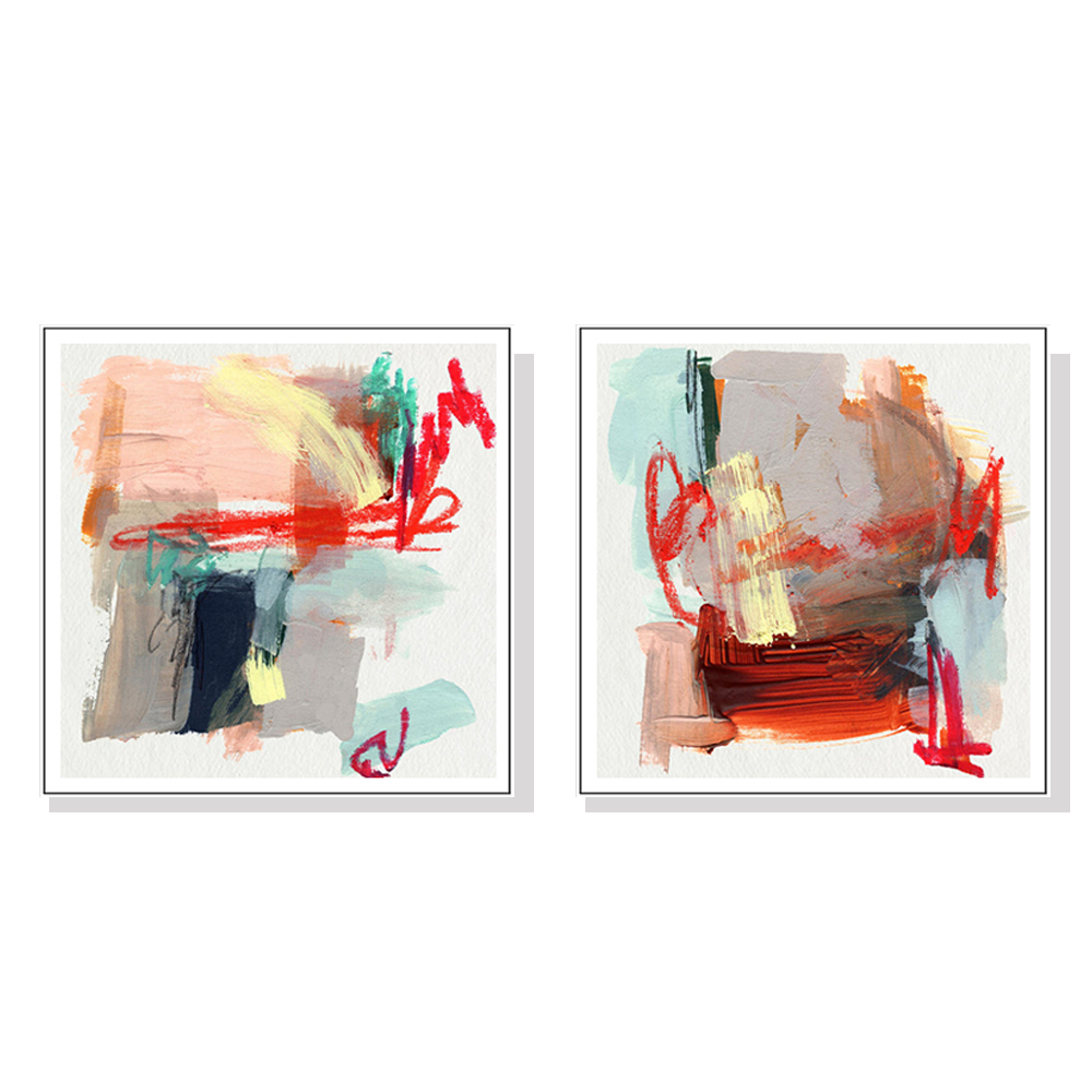 V207-20523-97565-00 Wall Art 90cmx90cm Abstract Colourful Garden 2 Sets White Frame Canvas - Image 1