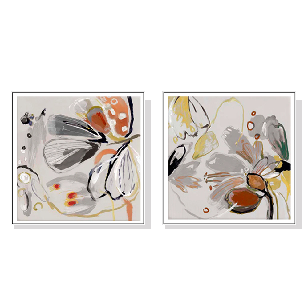 V207-2090-89452-00 Wall Art 70cmx70cm Blooming Spring Floral 2 Sets White Frame Canvas - Image 1