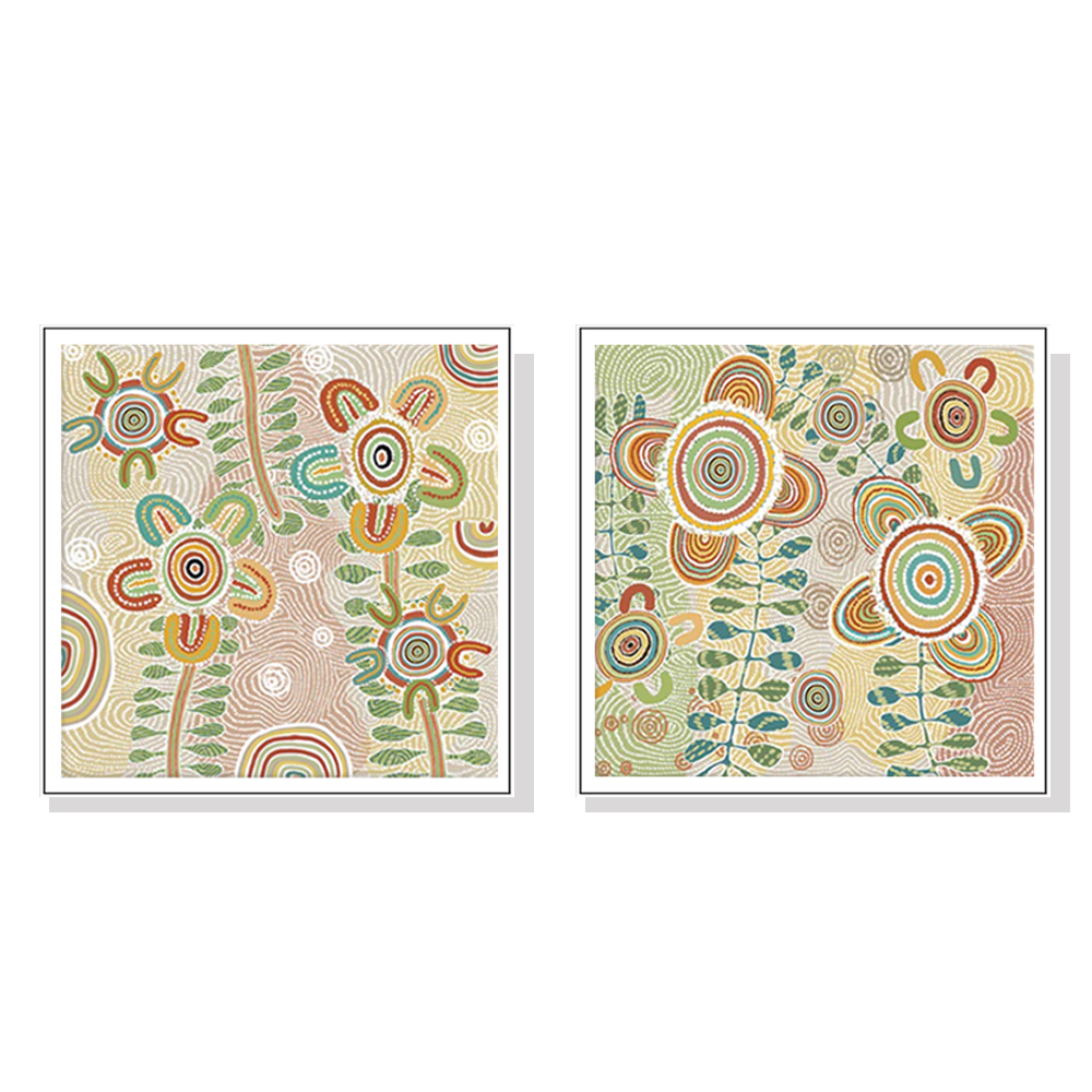 V207-21044-97515-00 Wall Art 100cmx100cm Lovely Pattern 2 Sets White Frame Canvas - Image 1