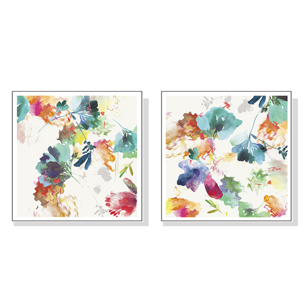 V207-2124-89677-00 Wall Art 50cmx50cm Glitchy Floral 2 Sets White Frame Canvas - Image 1