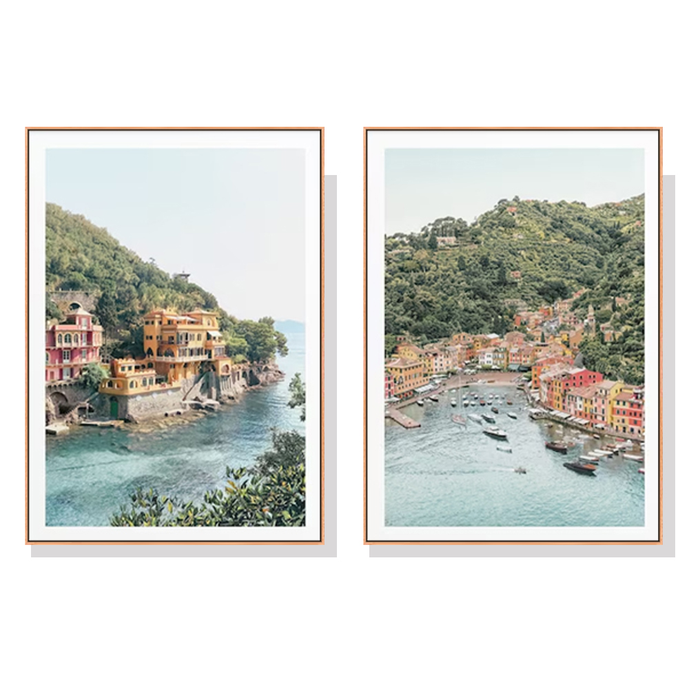 V207-21384-96724-00 Wall Art 100cmx150cm Italy Coast 2 Sets Wood Frame Canvas - Image 1