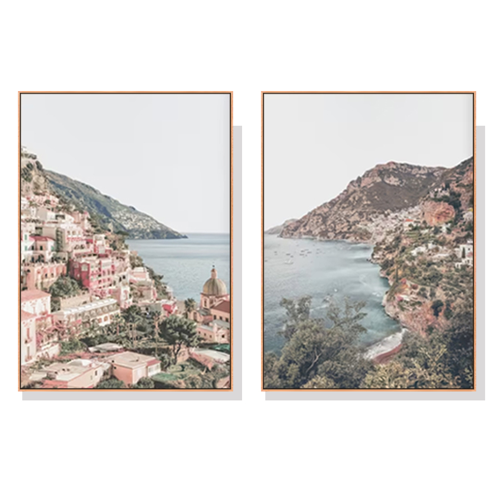 V207-2142-91412-00 Wall Art 60cmx90cm Italy Positano 2 Sets Wood Frame Canvas - Image 1