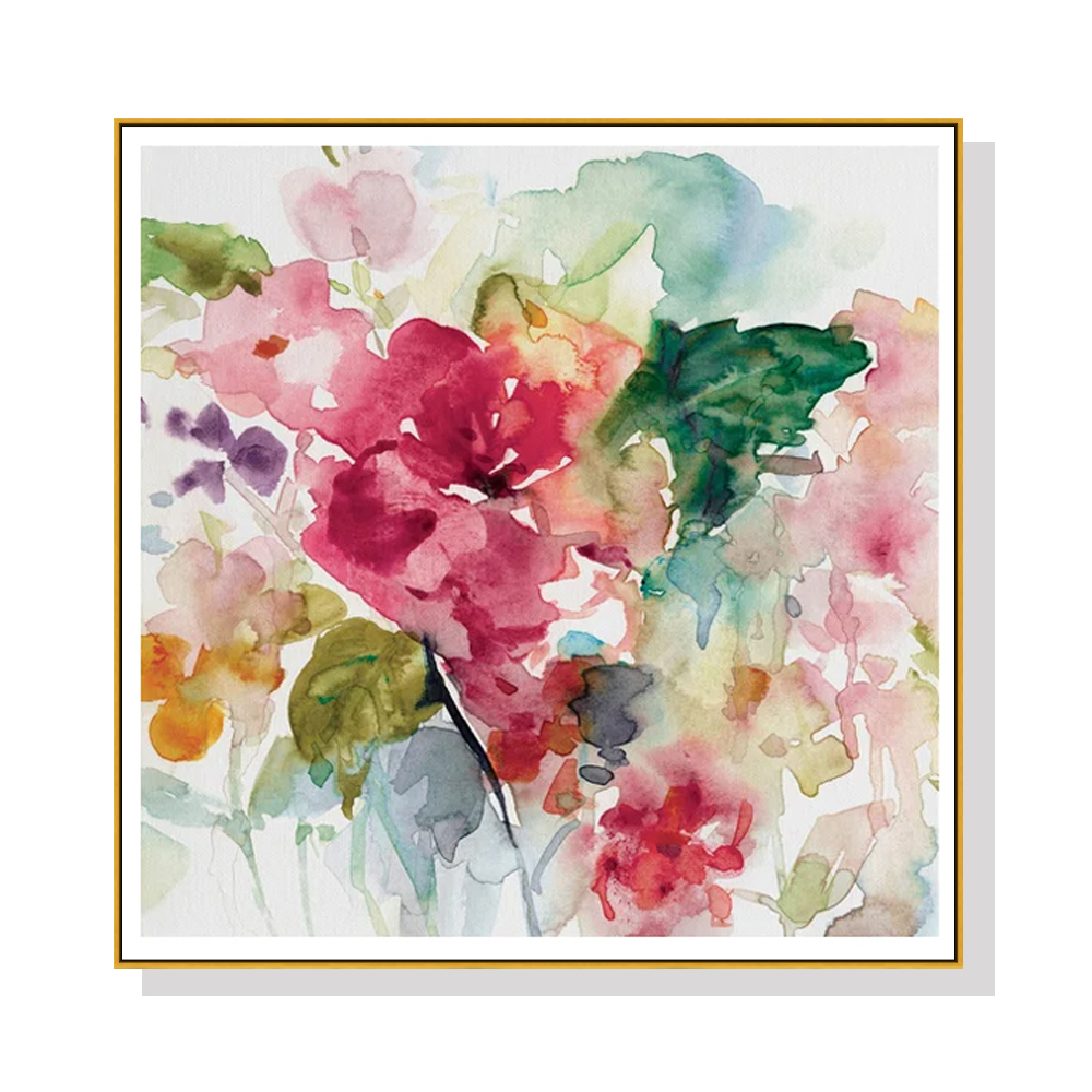 V207-2172-91382-00 Wall Art 70cmx70cm Floral Brunch Gold Frame Canvas - Image 1