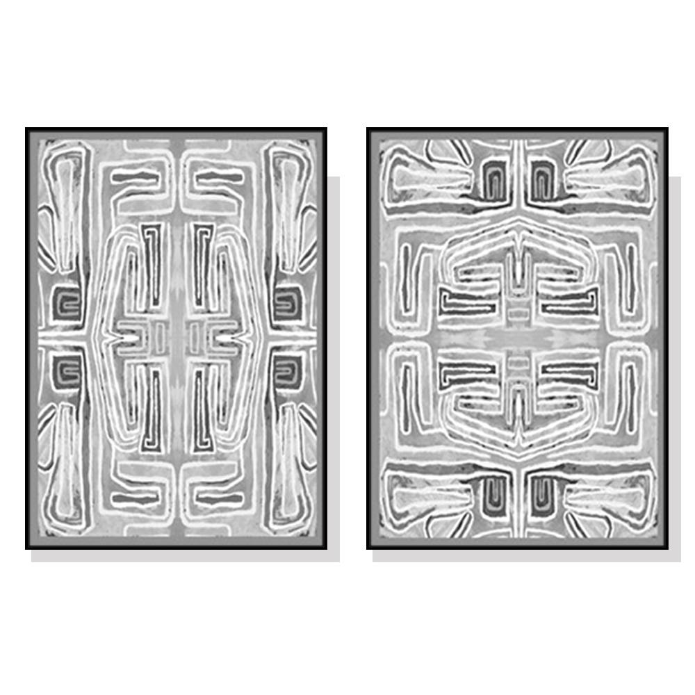 V207-21934-96741-00 Wall Art 100cmx150cm Black White Pattern 2 Sets Black Frame Canvas - Image 1