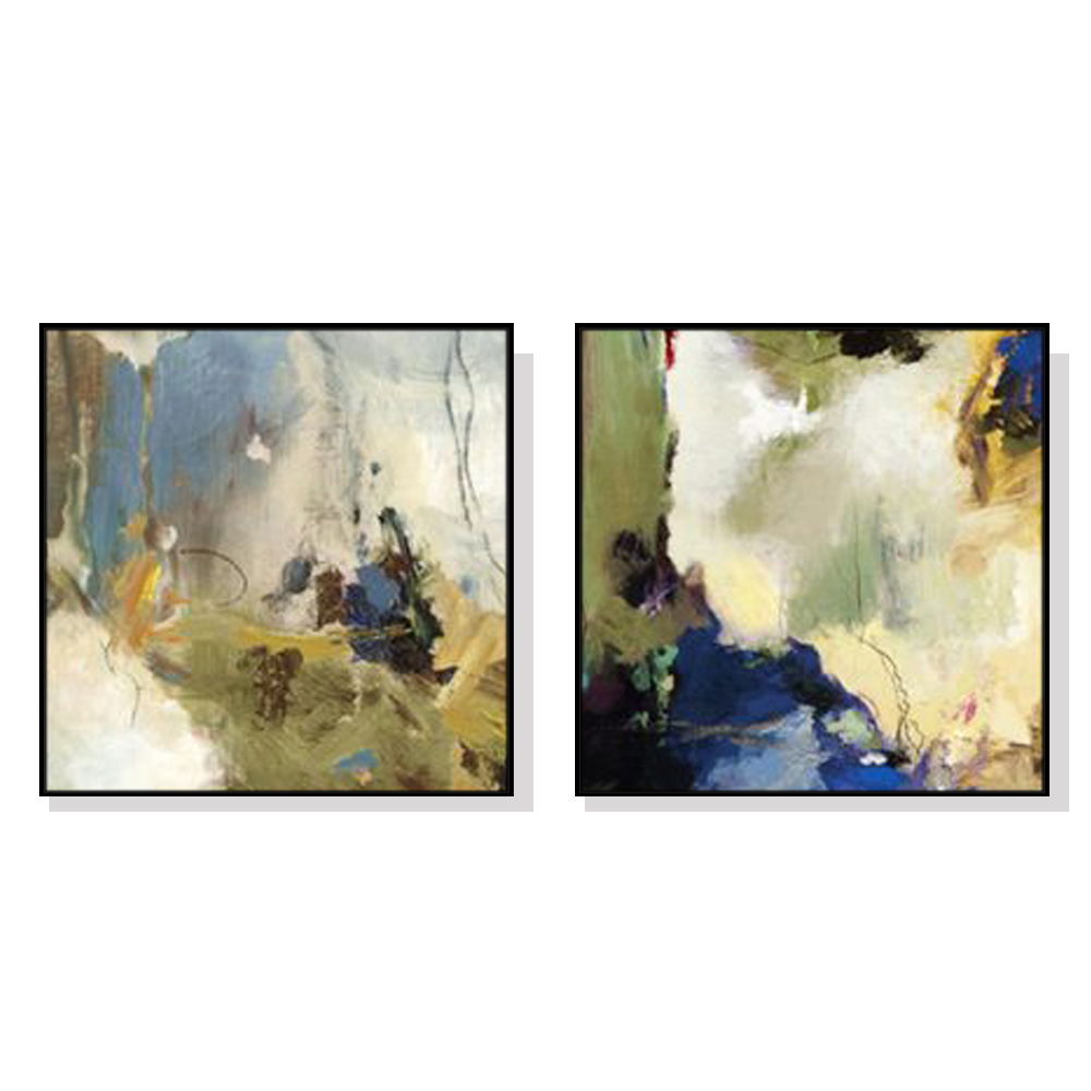 V207-22183-97333-00 Wall Art 90cmx90cm Abstract Blue 2 Sets Black Frame Canvas - Image 1