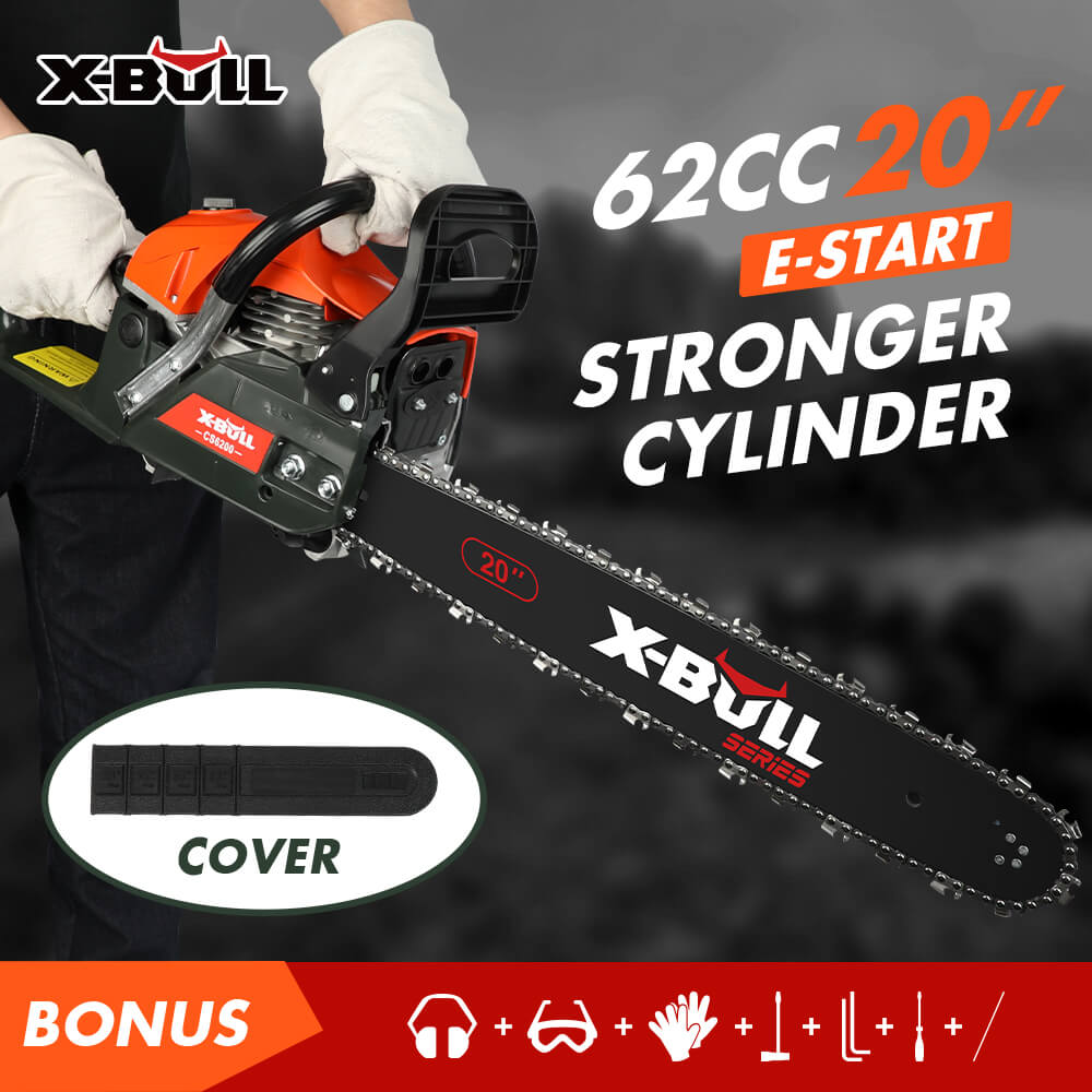 V211-AUEB-HGT010-84314-10 X-BULL Chainsaw Petrol Commercial 62cc 20" Bar E-Start Tree Pruning Top Handle - Image 1
