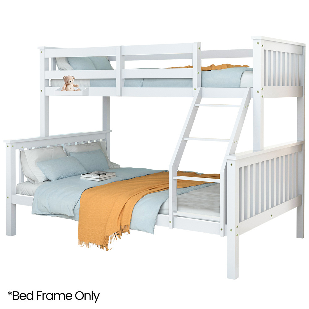 V219-BEDDBBKS12WA-202505071544-00 Kingston Slumber Single Over Double Wooden Bunk Bed Frame, Triple Solid Pine 2-in-1 Modular Design, Converts to 2 Beds, For Kids, White - Image 1