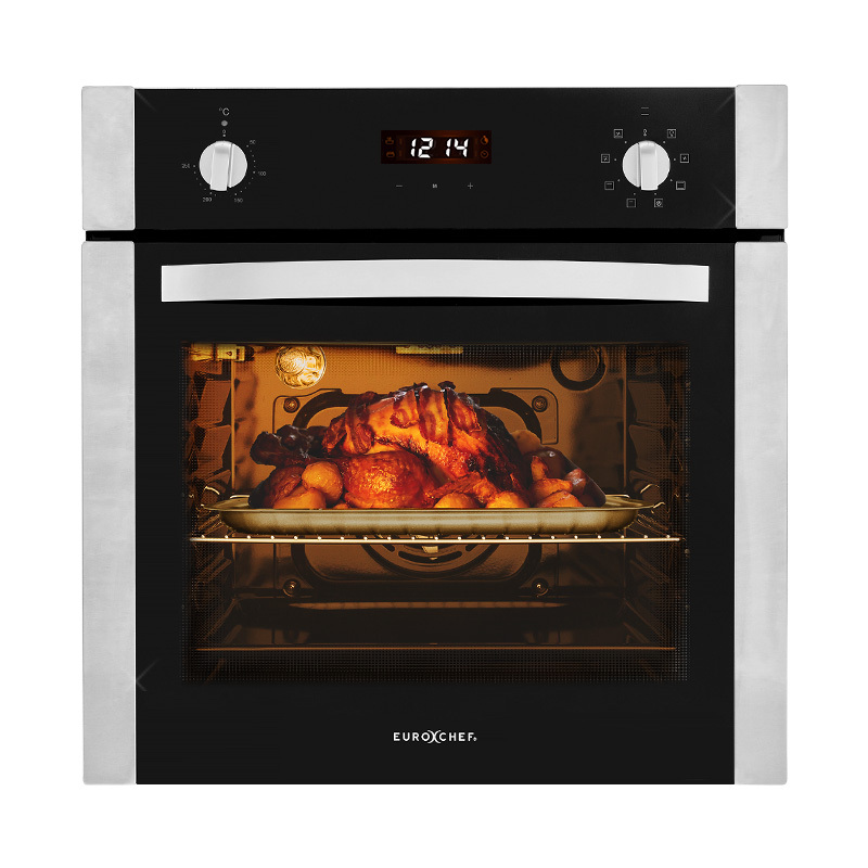 V219-COKOVNEUCA78B-44707-00 EuroChef 60cm Stainless Built-in 70L Grill 8 Function Fan Forced Electric Wall Oven - Image 1