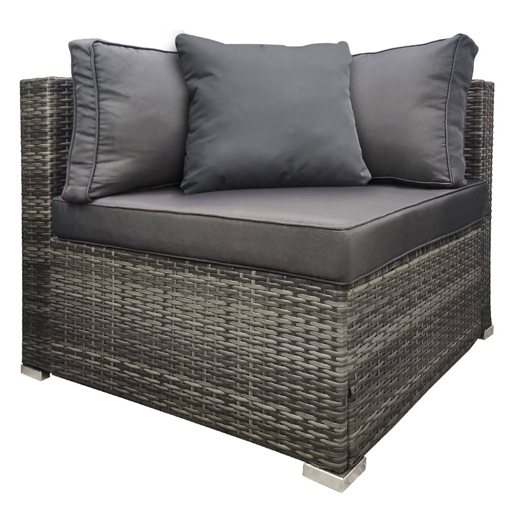 V219-FURODRLONACG4-74011-00 LONDON RATTAN 1 Seater Outdoor Corner Modular Lounge Chair, Grey - Image 1