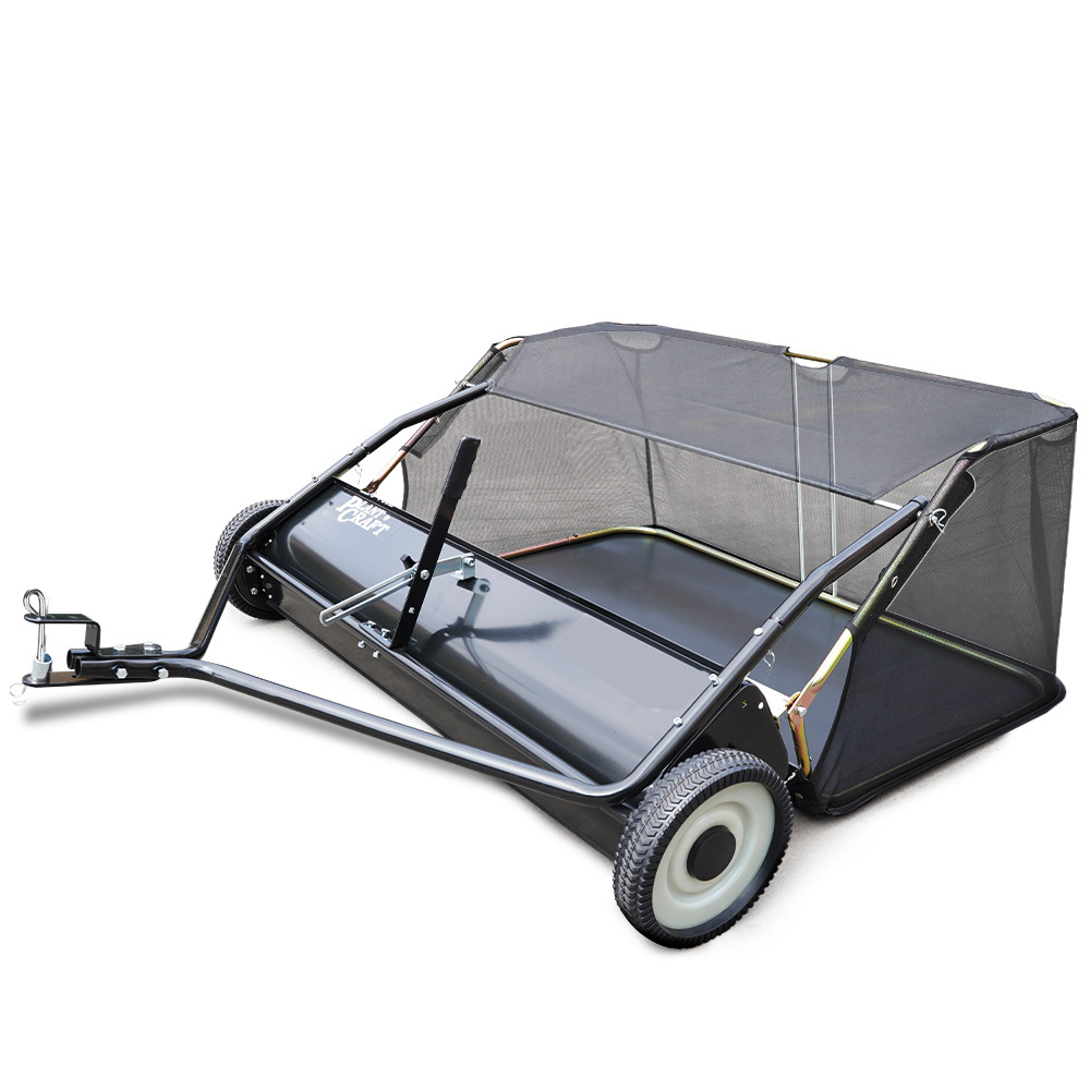 V219-GDTSWPPCT48A-74044-00 PlantCraft Lawn Sweeper 48" Wide, Tow Behind Leaf and Grass Clipping Collector, Universal Hitch for Ride on Mower, Garden Tractor - Image 1